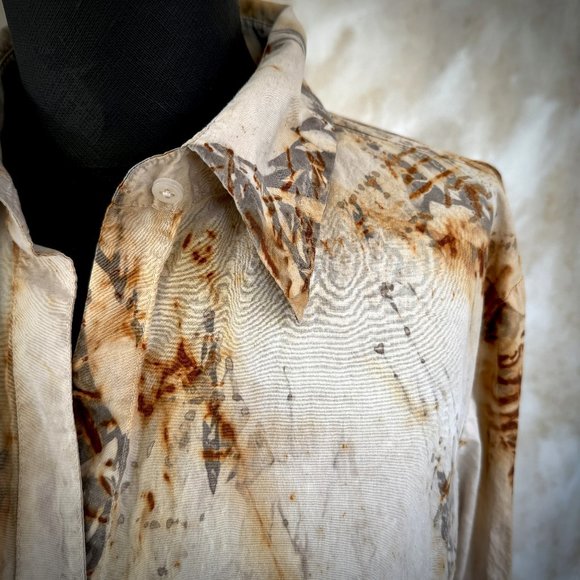 Hand Printed Post-Apocalypse Rusted Button Down - 12 - Picture 2 of 9